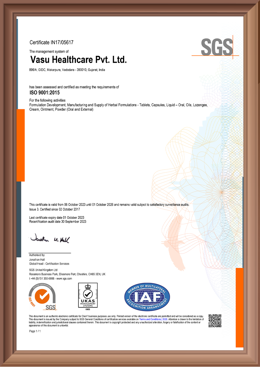 ISO 9001:2015 — Ayurvedic Unit