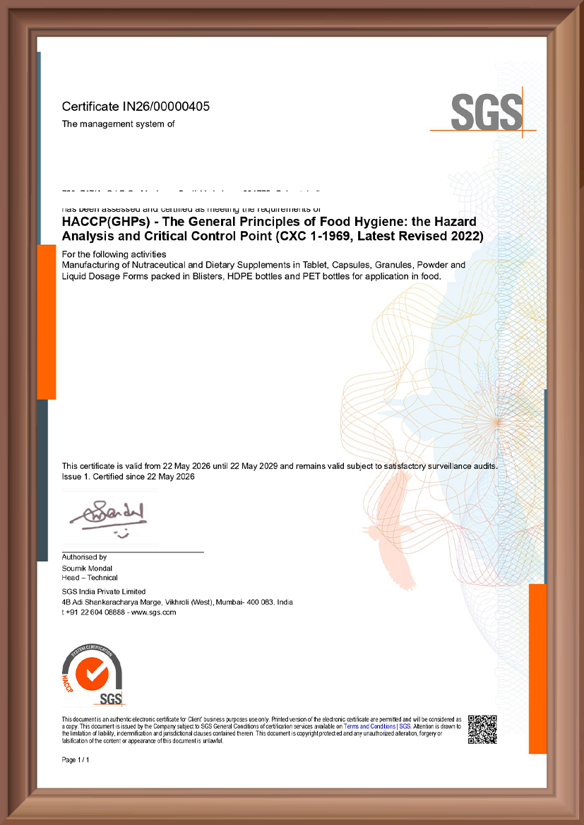HACCP (GHPs) — Nutraceuticals