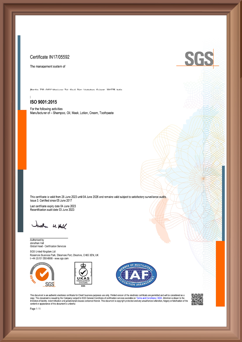ISO 9001:2015 — Personal Care