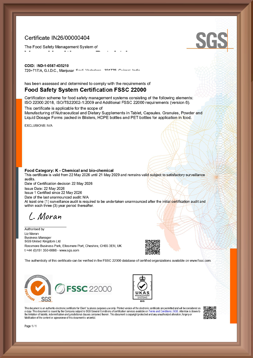 FSSC 22000 — Nutraceutical Supplements