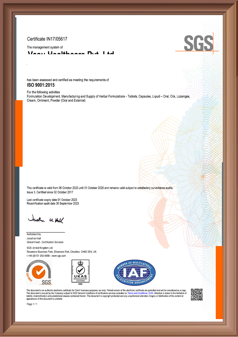 ISO 9001:2015 — Ayurvedic Unit