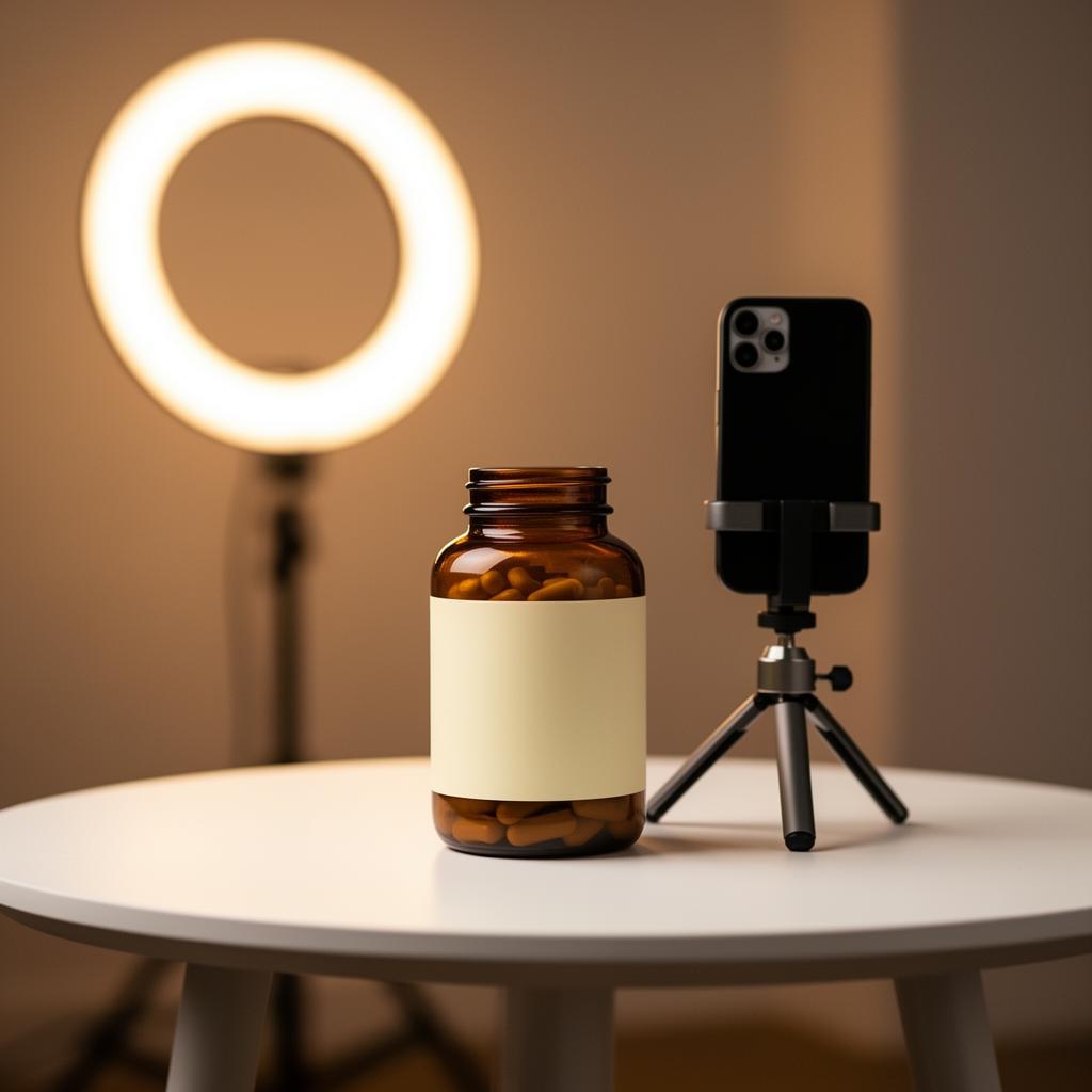 TikTok Shop content setup filming a supplement bottle