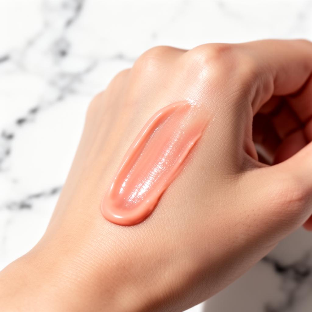 Fingertip swatch of luxurious medspa cream on porcelain