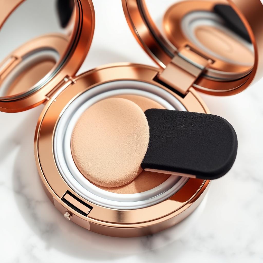 Rose gold cushion foundation compact with sponge applicator