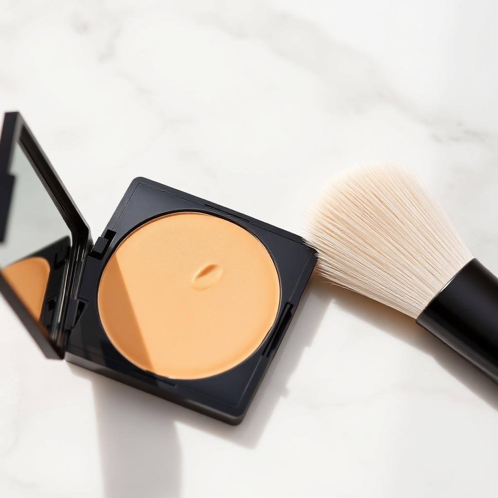 Pressed powder foundation compact with kabuki brush