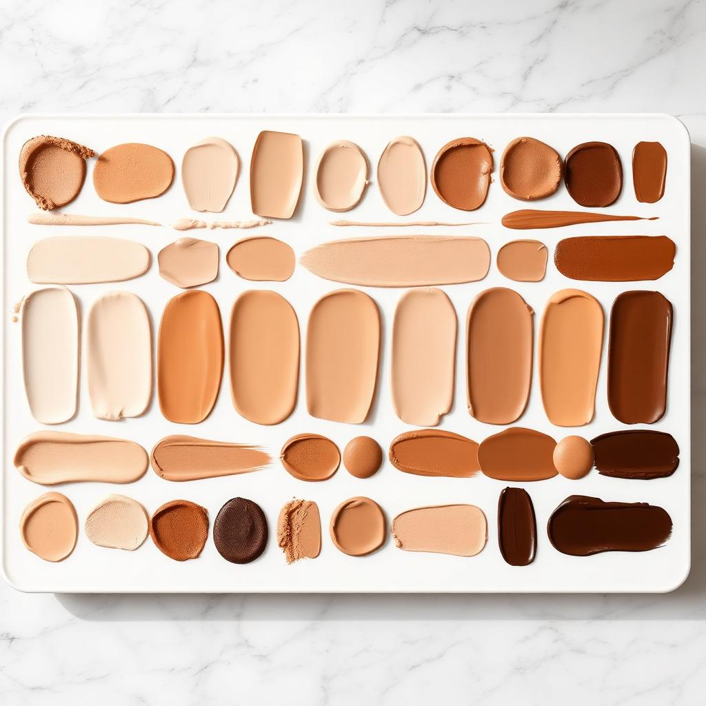 Forty-shade foundation swatch palette from porcelain to deep ebony