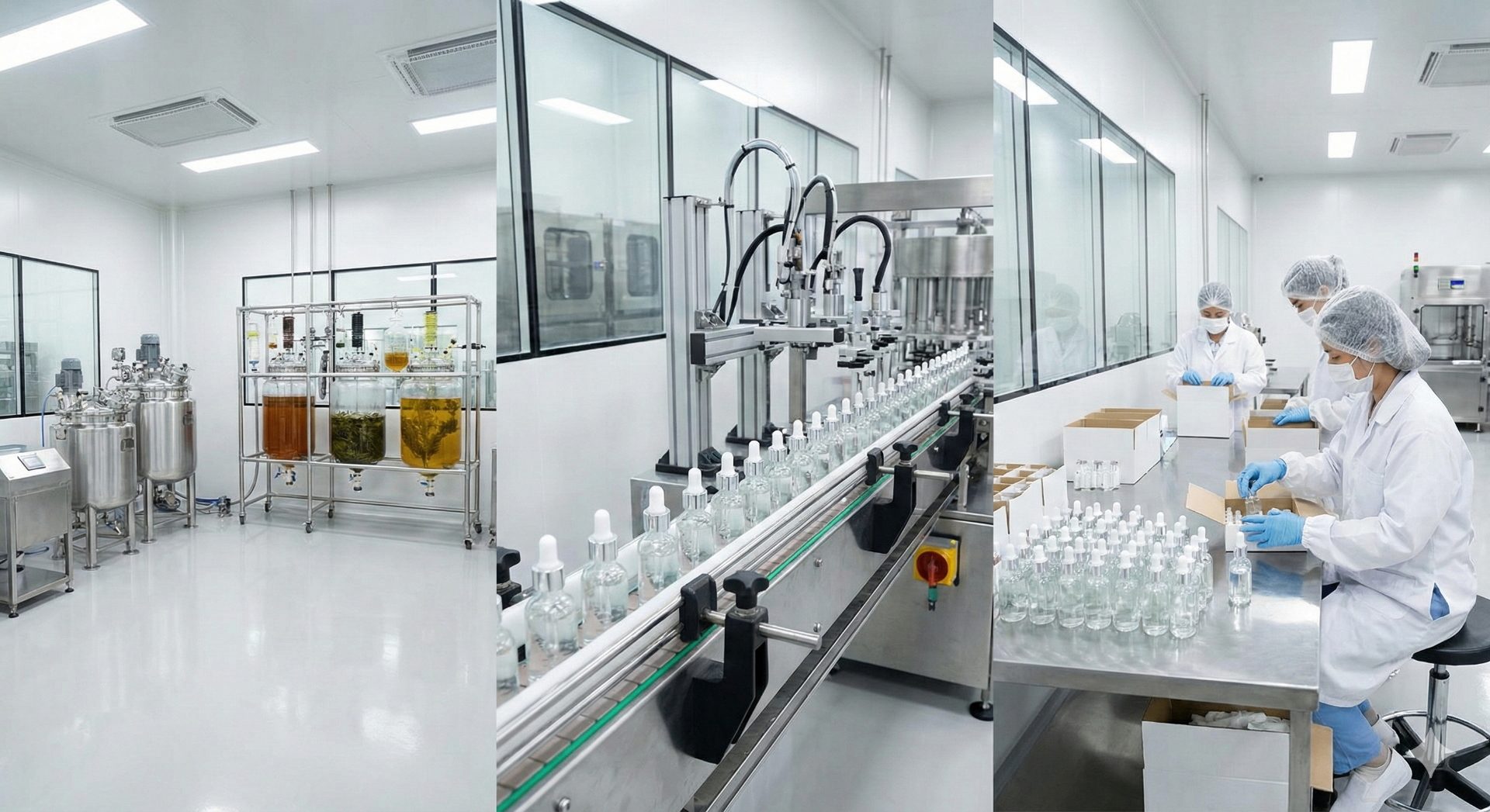 Serum manufacturing laboratory with precision equipment and formulation tools