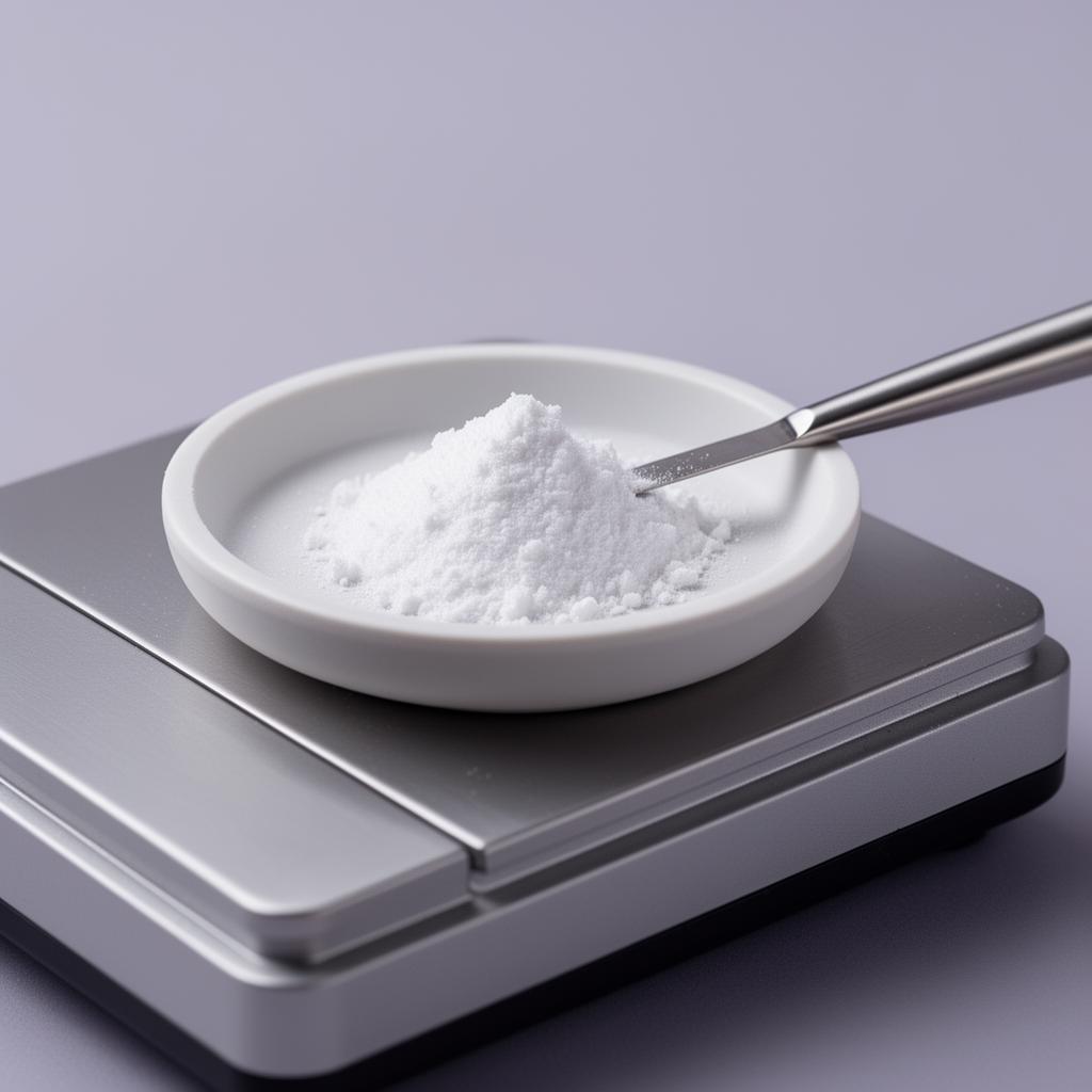 Precision lab balance weighing peptide active powder at efficacy-grade percentage