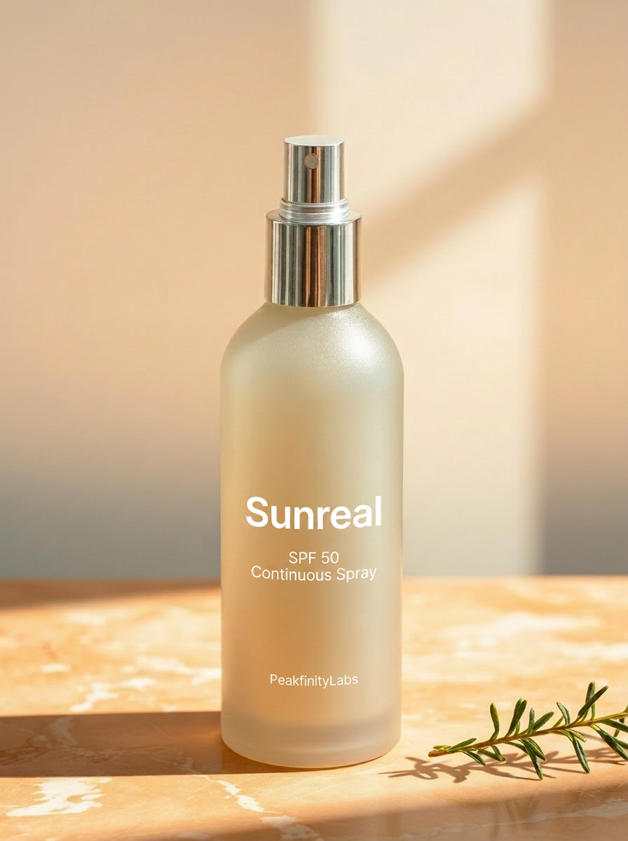 Frosted glass continuous spray sunscreen bottle with chrome trigger