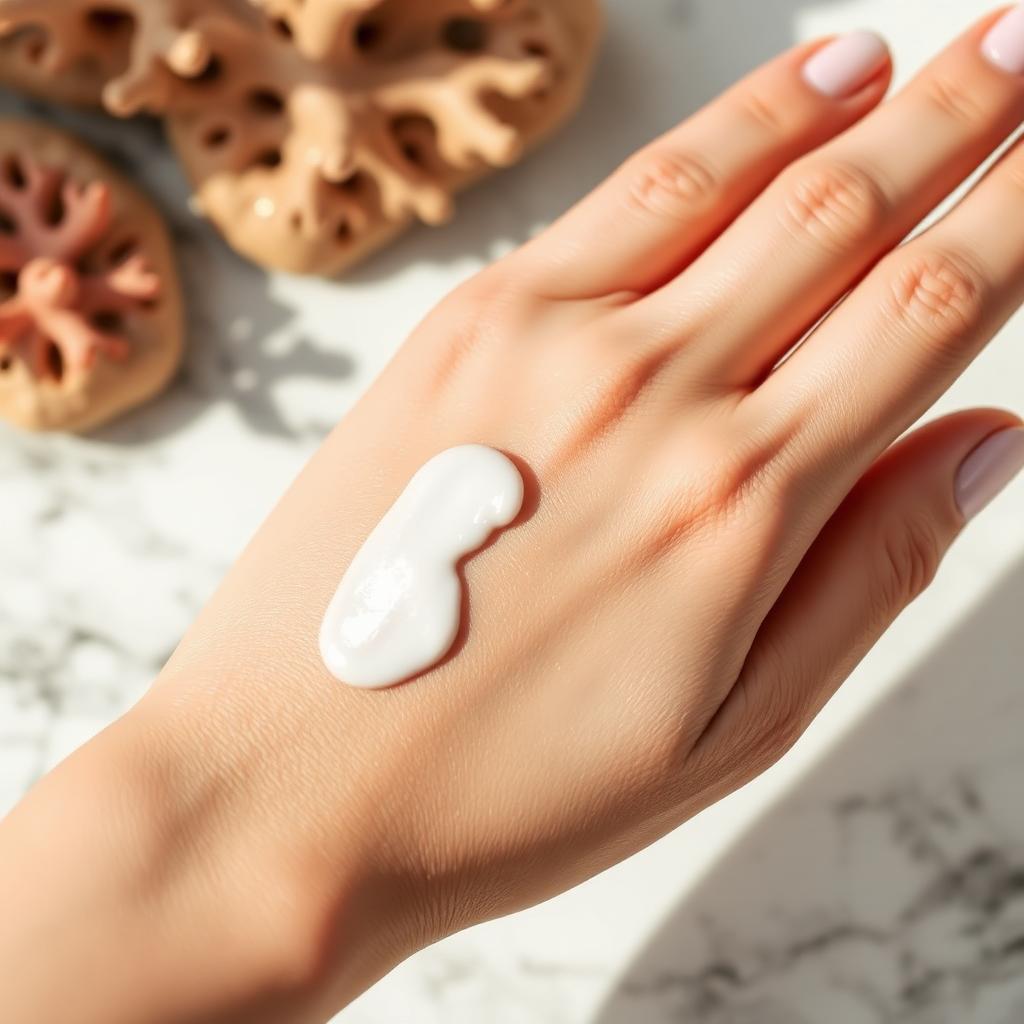 Pearl-white mineral SPF swatch blending into skin with zero white cast