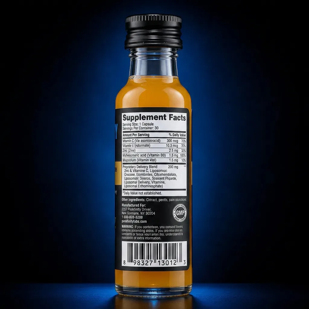 5-in-1 Immunity Defense Liposomal Supershot with Zinc & C — representative back label artwork (Supplement Facts panel)