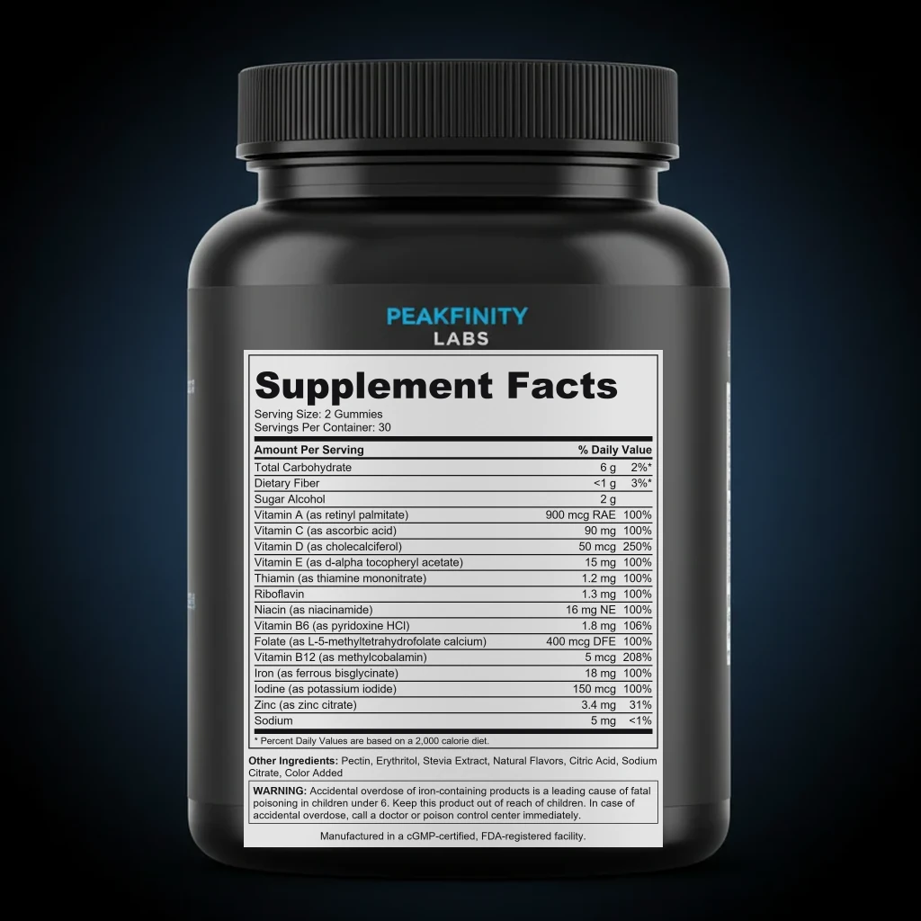 Adult Gummy Multivitamin with Iron - Sugar-Free back label and ingredient panel