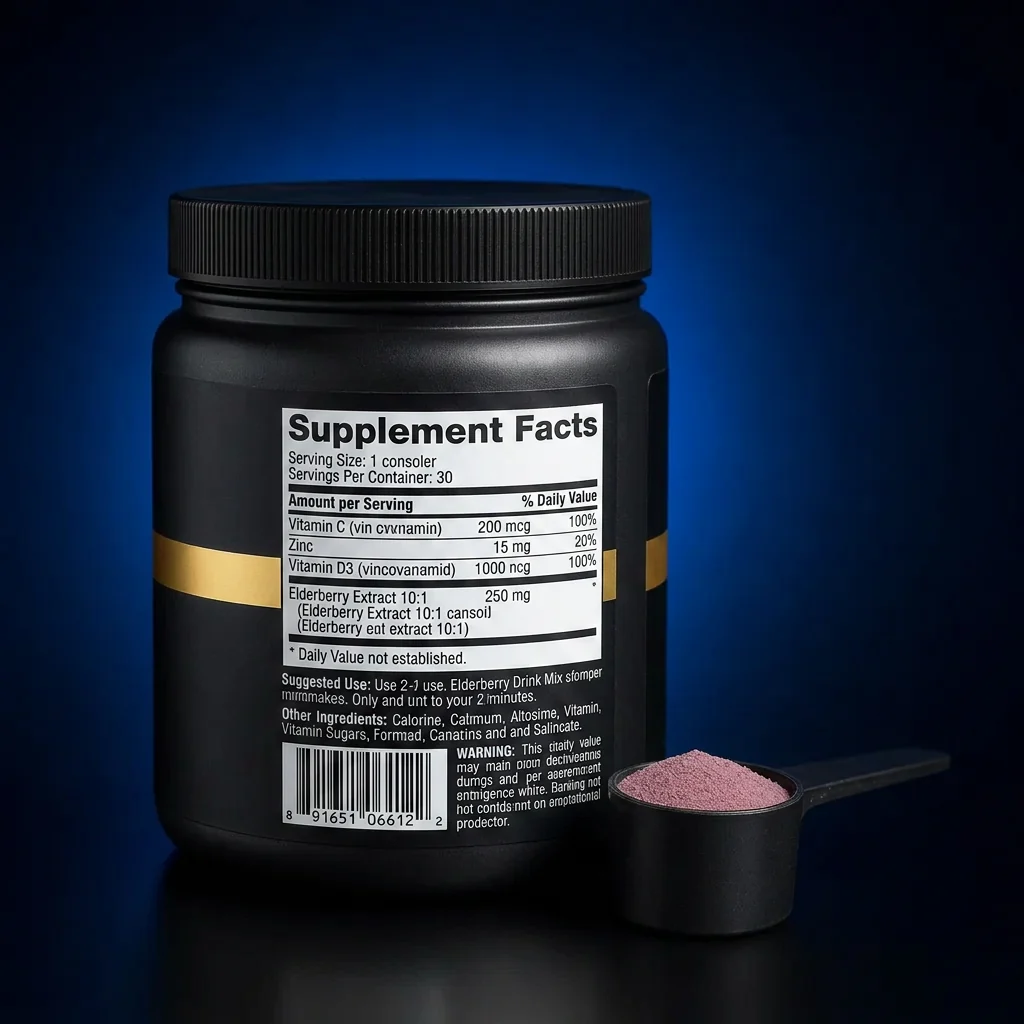 Advanced Elderberry Immunity & Hydration Drink Mix — representative back label artwork (Supplement Facts panel)