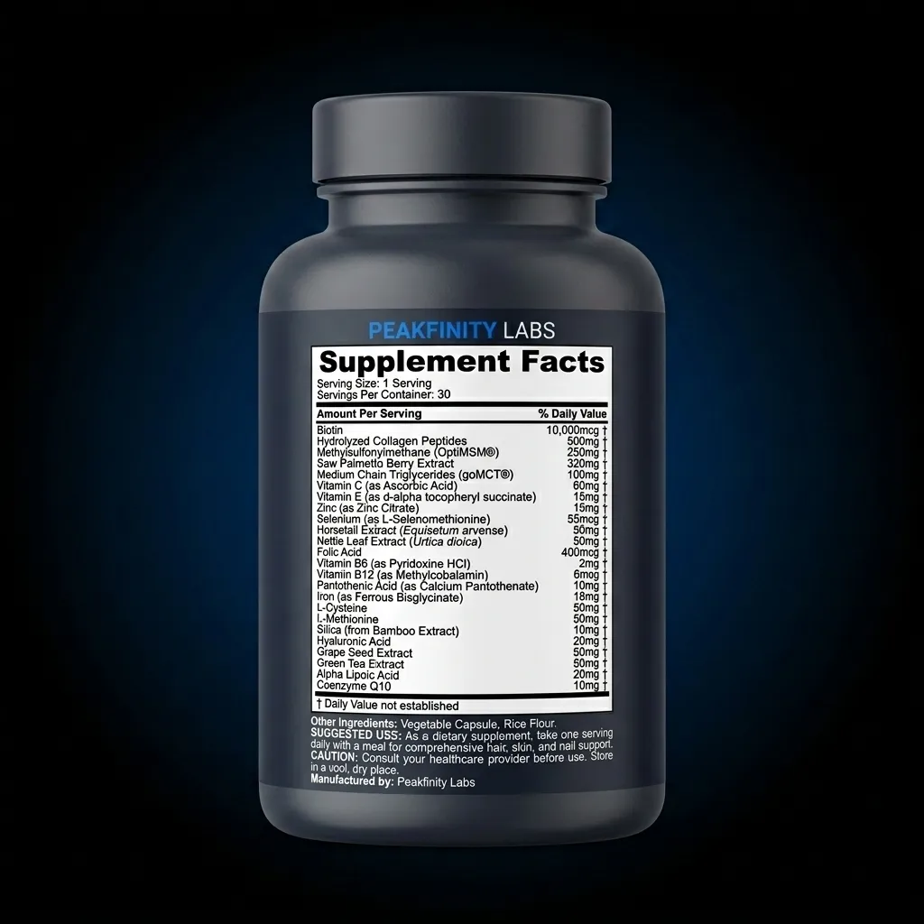 Advanced Hair, Skin & Nail Support Complex — representative back label artwork (Supplement Facts panel)