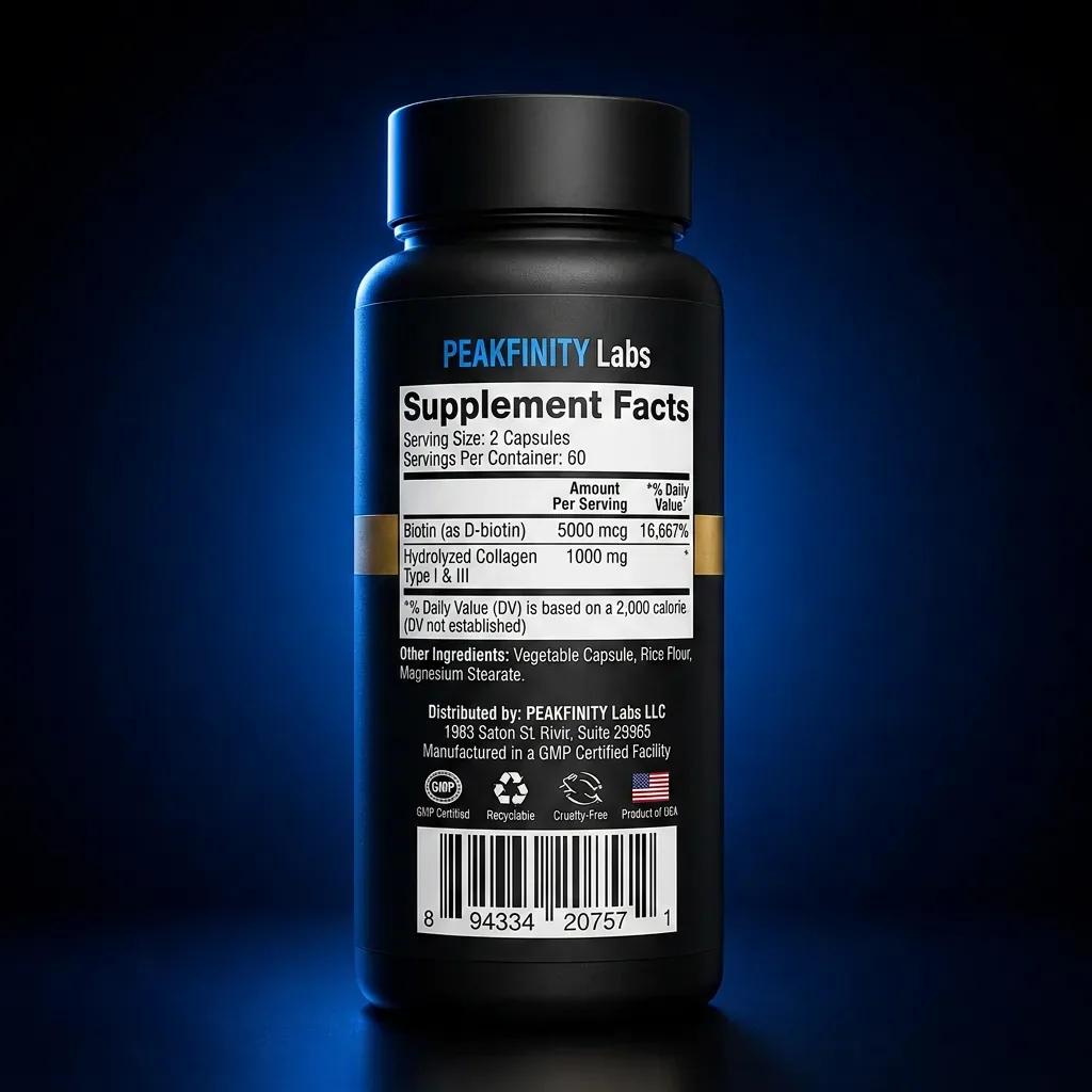 Advanced Hair, Skin, and Nails Complex with Biotin & Collagen — representative back label artwork (Supplement Facts panel)