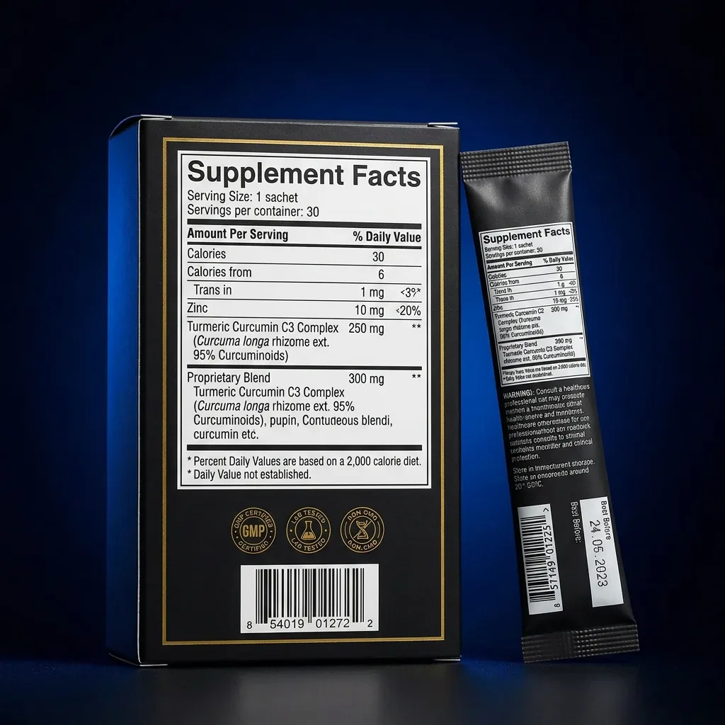 Advanced Immune Defense Liquid Powder with Zinc & Turmeric — representative back label artwork (Supplement Facts panel)