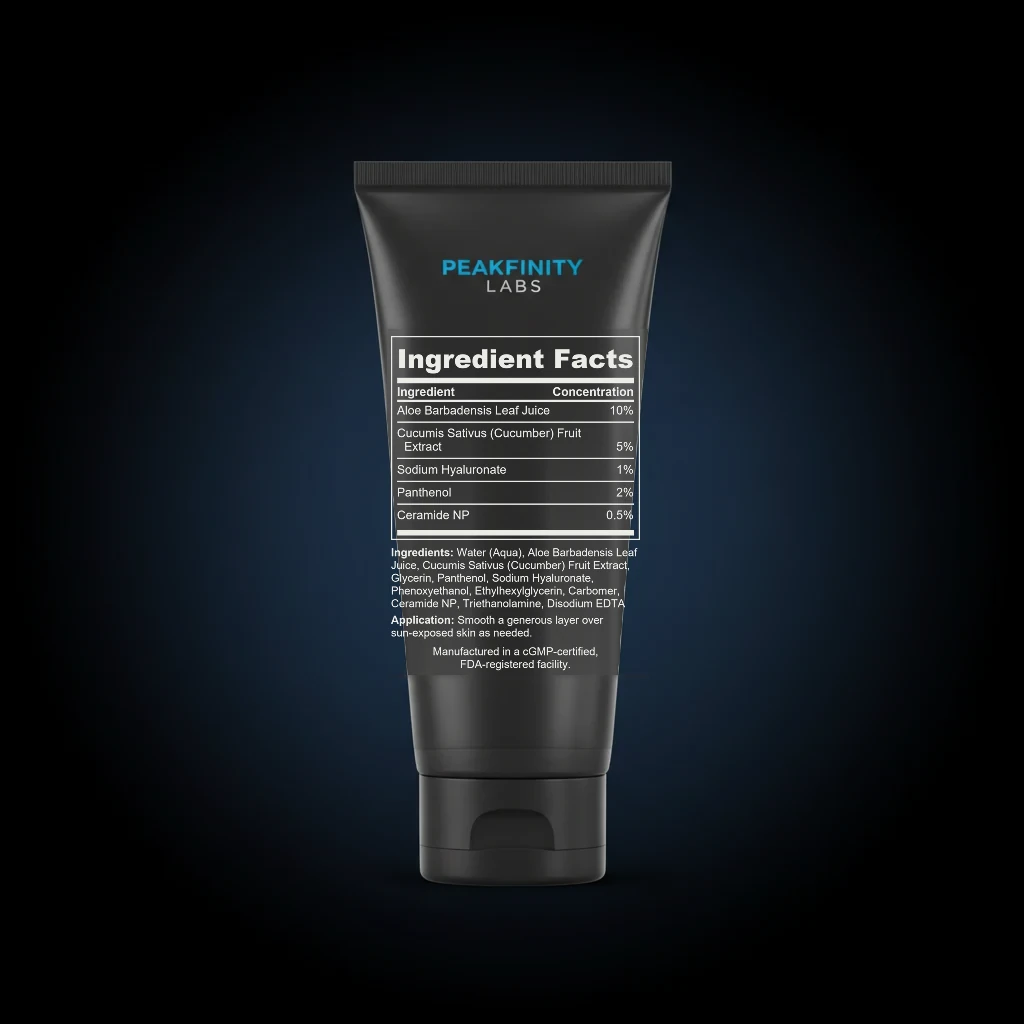 After-Sun Aloe & Cucumber Cooling Gel back label and ingredient panel