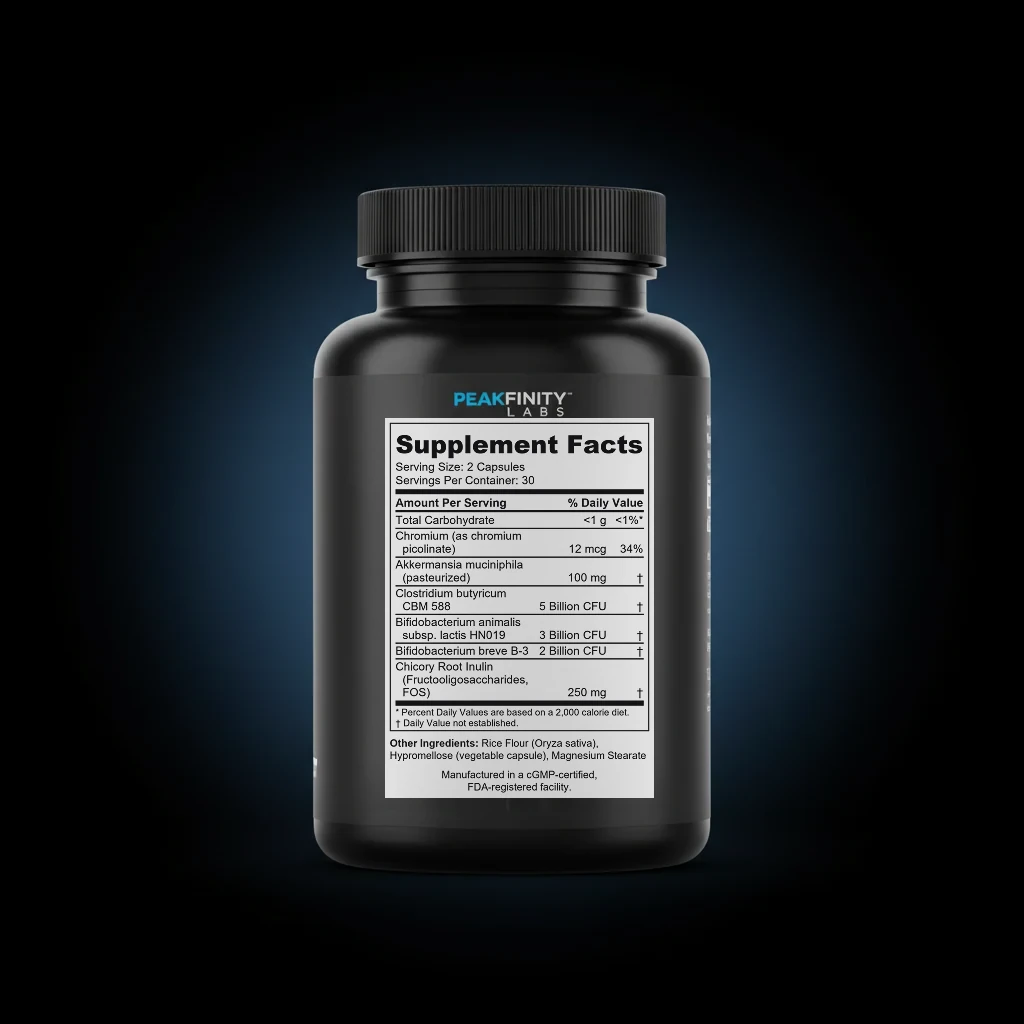 Akkermansia muciniphila Metabolic Probiotic Capsules back label and ingredient panel