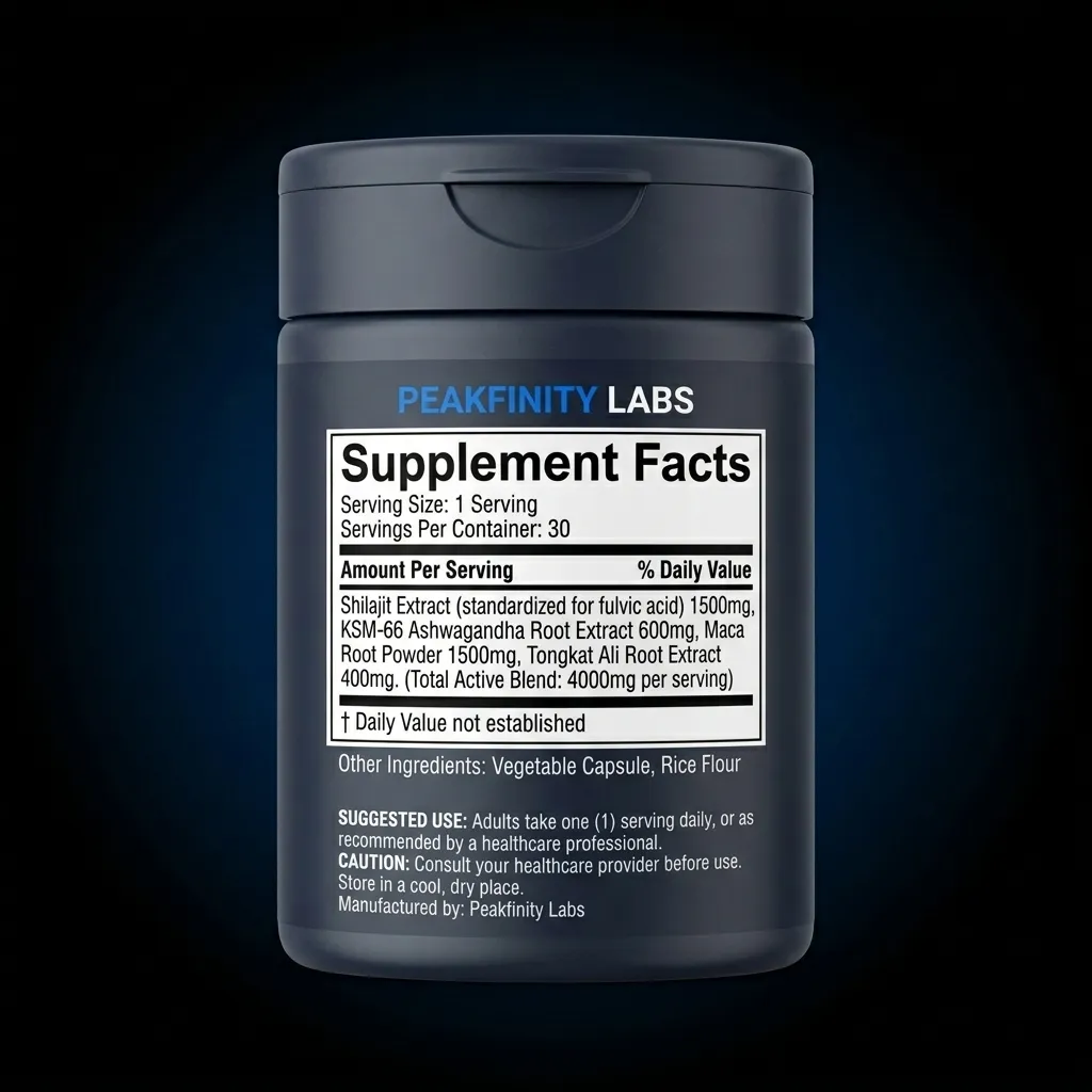 Premium Shilajit & Adaptogen Gummies 4000mg — representative back label artwork (Supplement Facts panel)