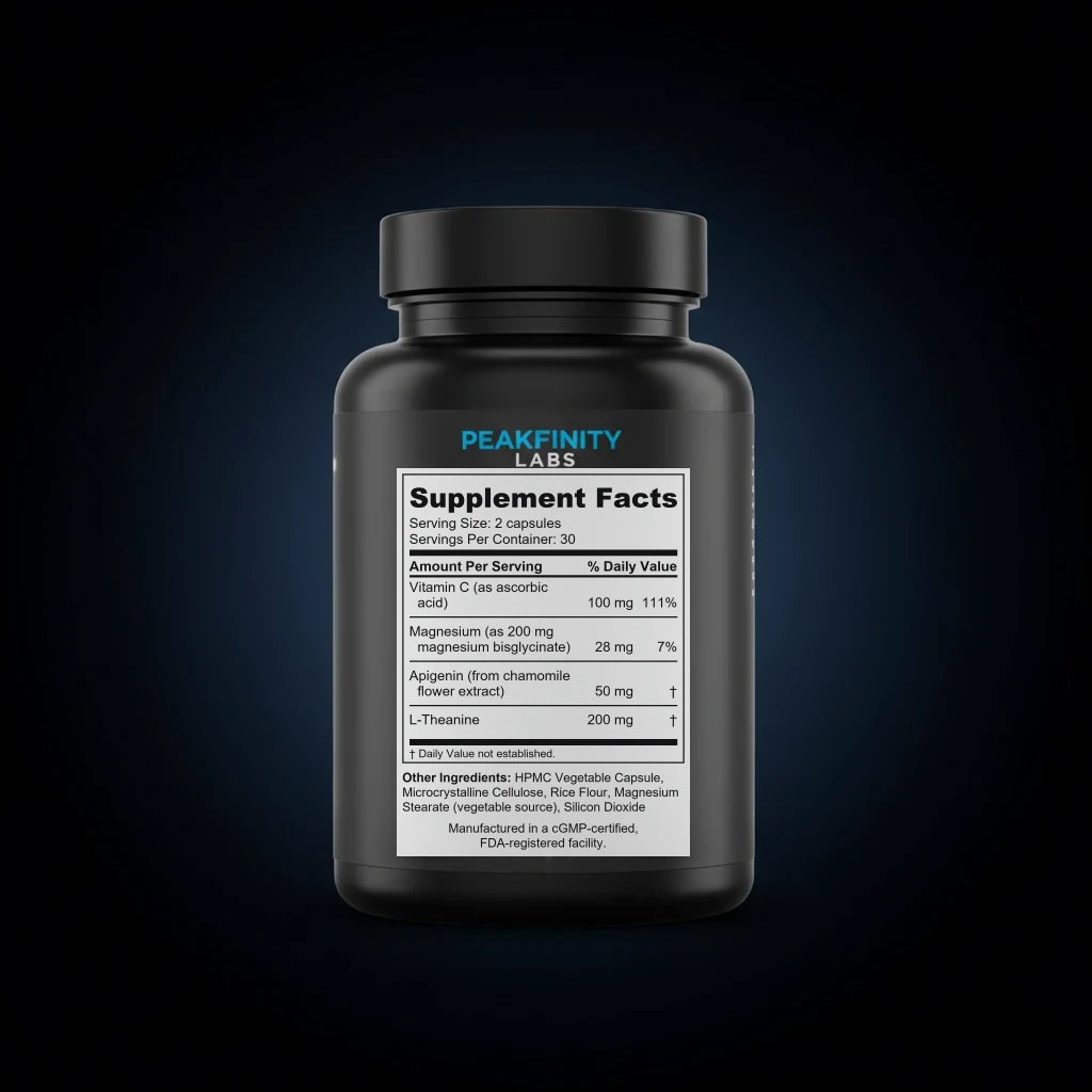 Apigenin & L-Theanine Wind-Down Capsules back label and ingredient panel