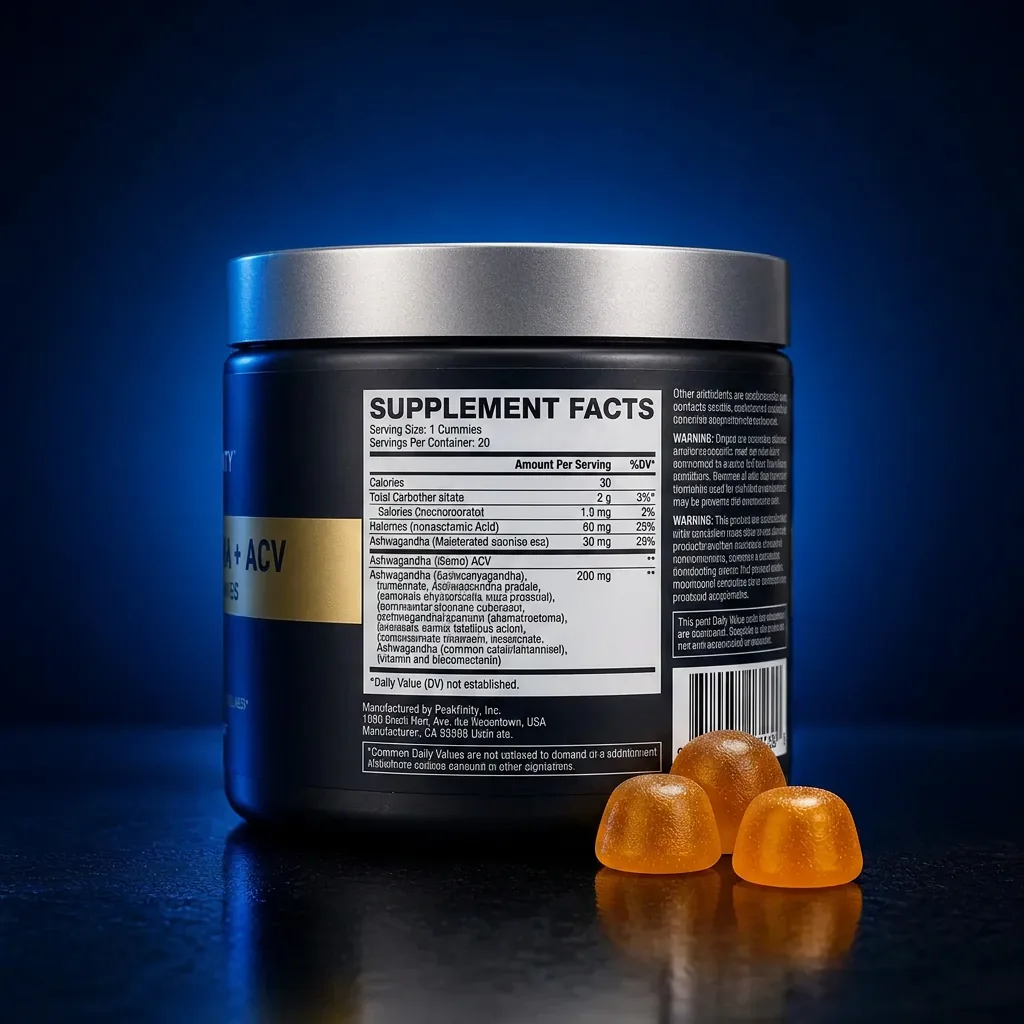 Ashwagandha & Apple Cider Vinegar Calming Gummies — representative back label artwork (Supplement Facts panel)