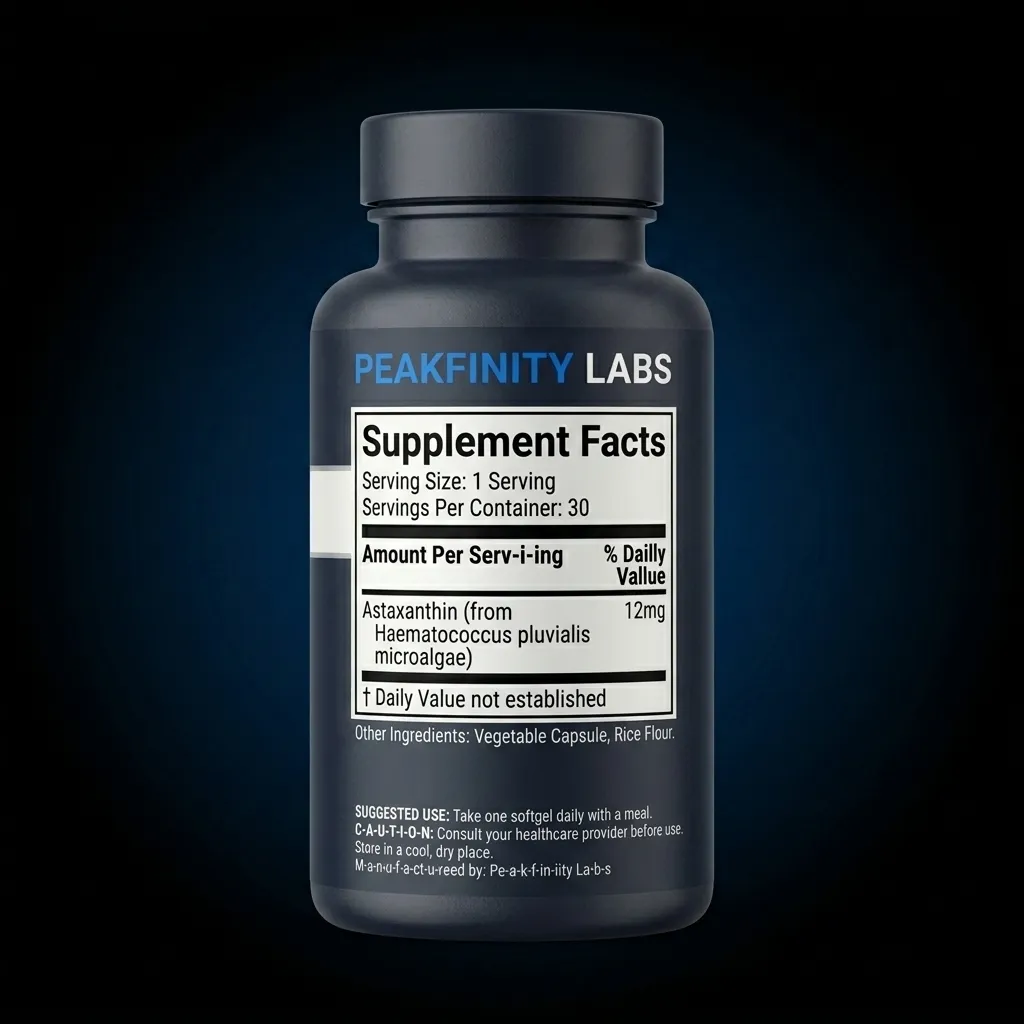 Premium Microalgae Astaxanthin Softgels — representative back label artwork (Supplement Facts panel)