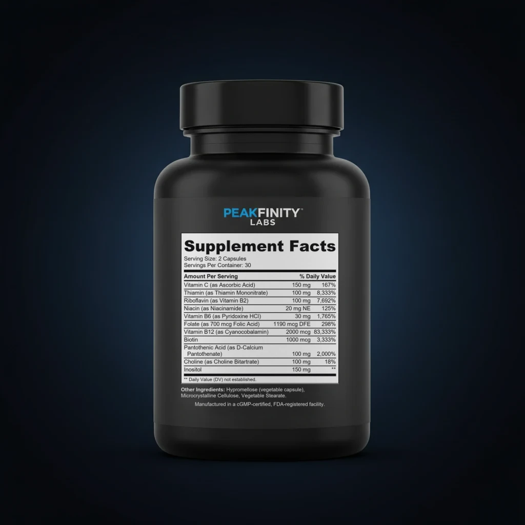 B-12 Complex back label and ingredient panel