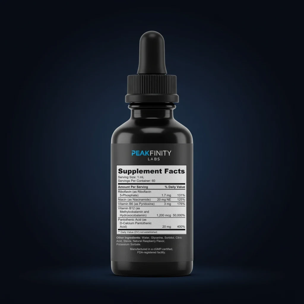 B-12 Drops back label and ingredient panel