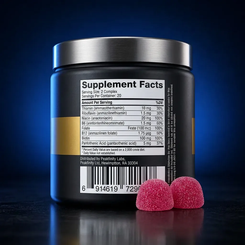 Comprehensive B-Complex Beauty & Energy Gummies — representative back label artwork (Supplement Facts panel)