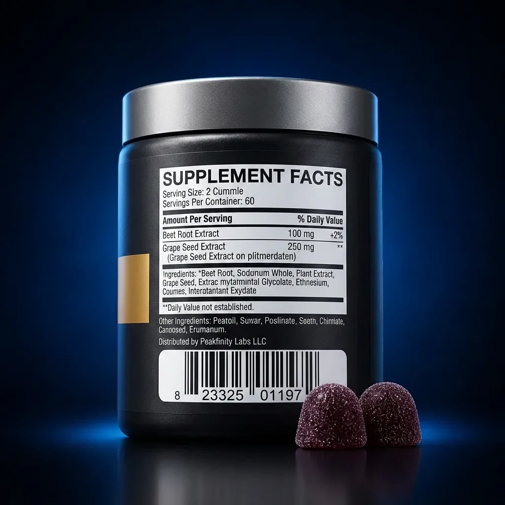Beet Root & Grape Seed Circulatory Support Gummies — representative back label artwork (Supplement Facts panel)