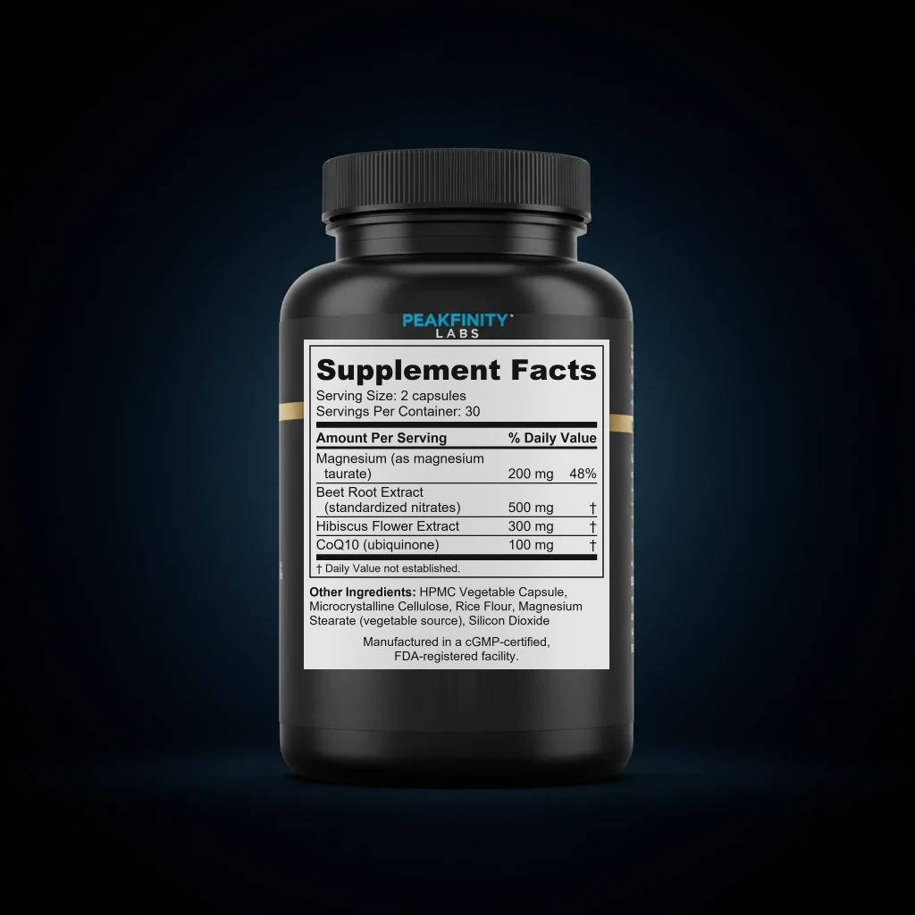 Beet Root & Hibiscus Circulation Support Capsules back label and ingredient panel