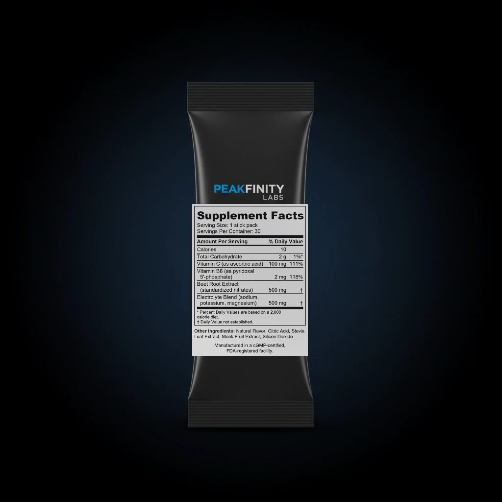 Beetroot Nitrate Endurance Powder Stick Packs back label and ingredient panel