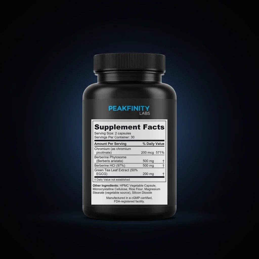Berberine Phytosome 500mg Capsules back label and ingredient panel
