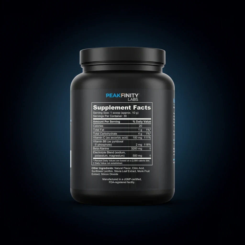 Beta-Alanine 3200mg Endurance Powder back label and ingredient panel
