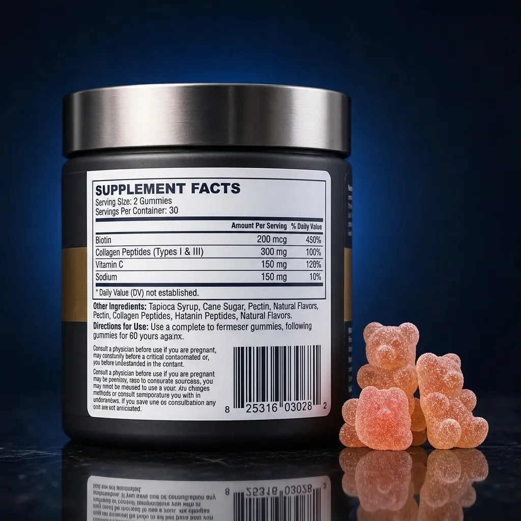 Biotin & Collagen Support Gummies for Hair, Skin, and Nails — representative back label artwork (Supplement Facts panel)