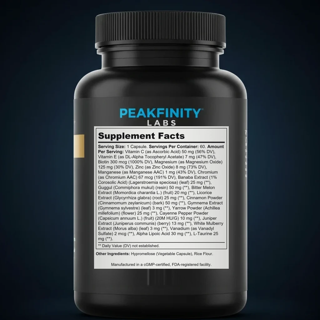 Blood Sugar Ultra back label and ingredient panel