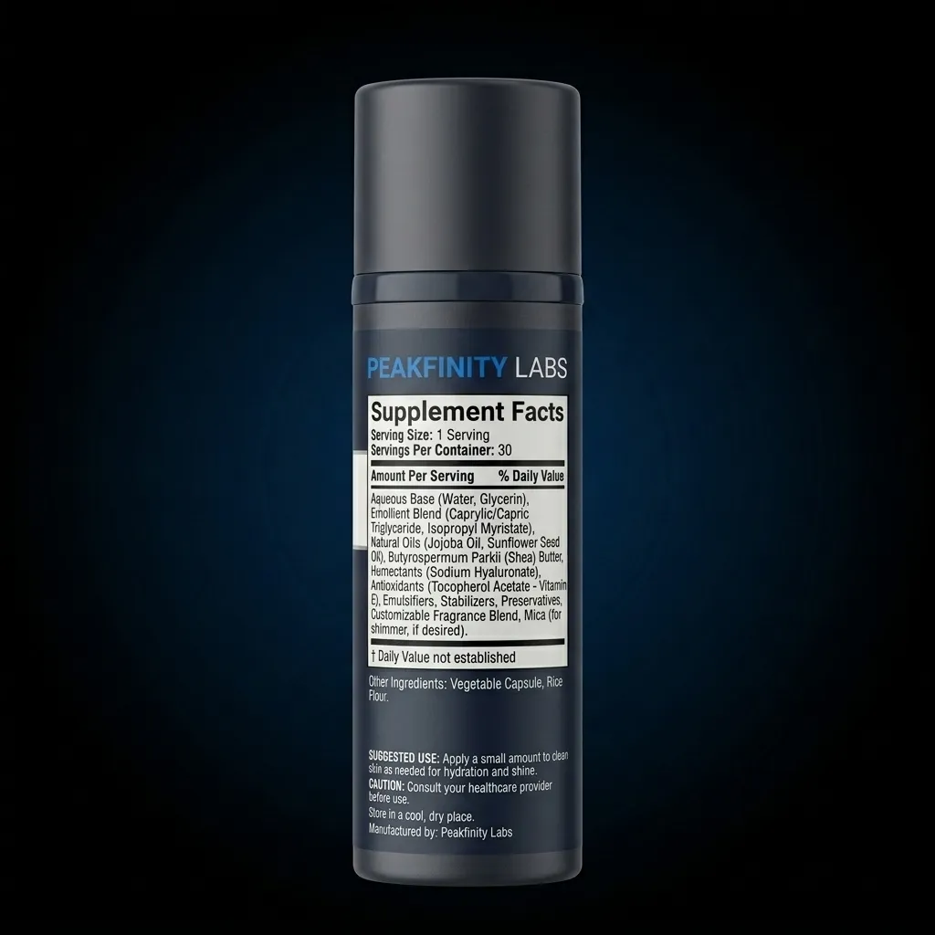 Customizable Hydrating Body Glaze Base — representative back label artwork (Supplement Facts panel)