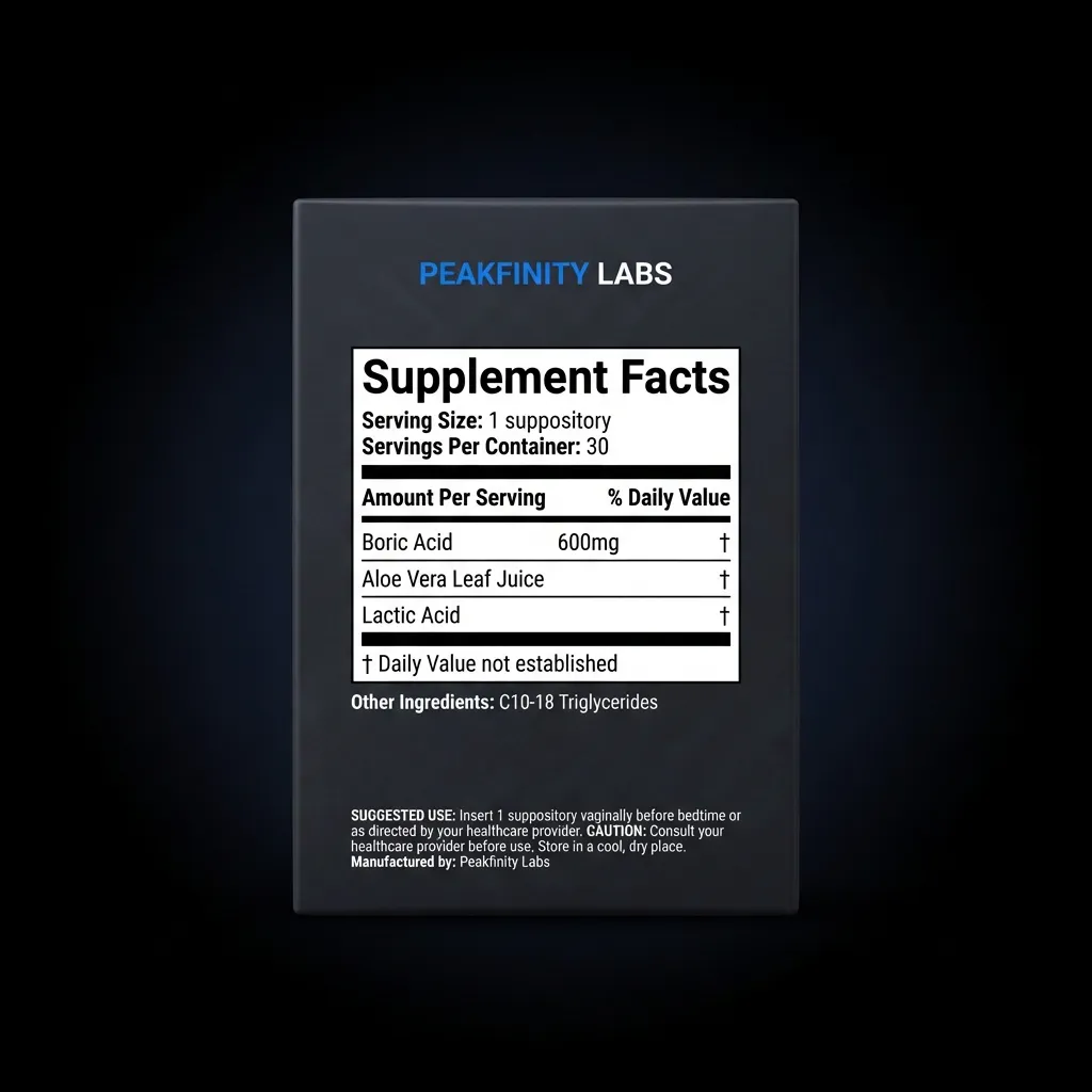 Boric Acid Vaginal Support Suppositories — back label / supplement facts