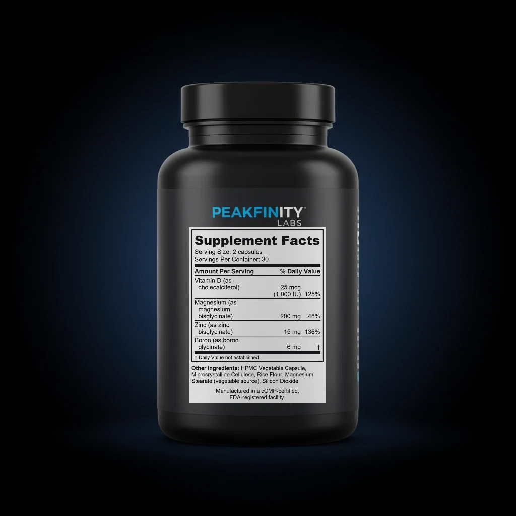 Boron, Zinc & Magnesium Men's Mineral Capsules back label and ingredient panel