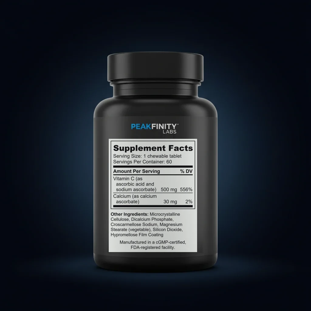 Buffered Vitamin C 500mg Chewable Tablets — back label / ingredients panel