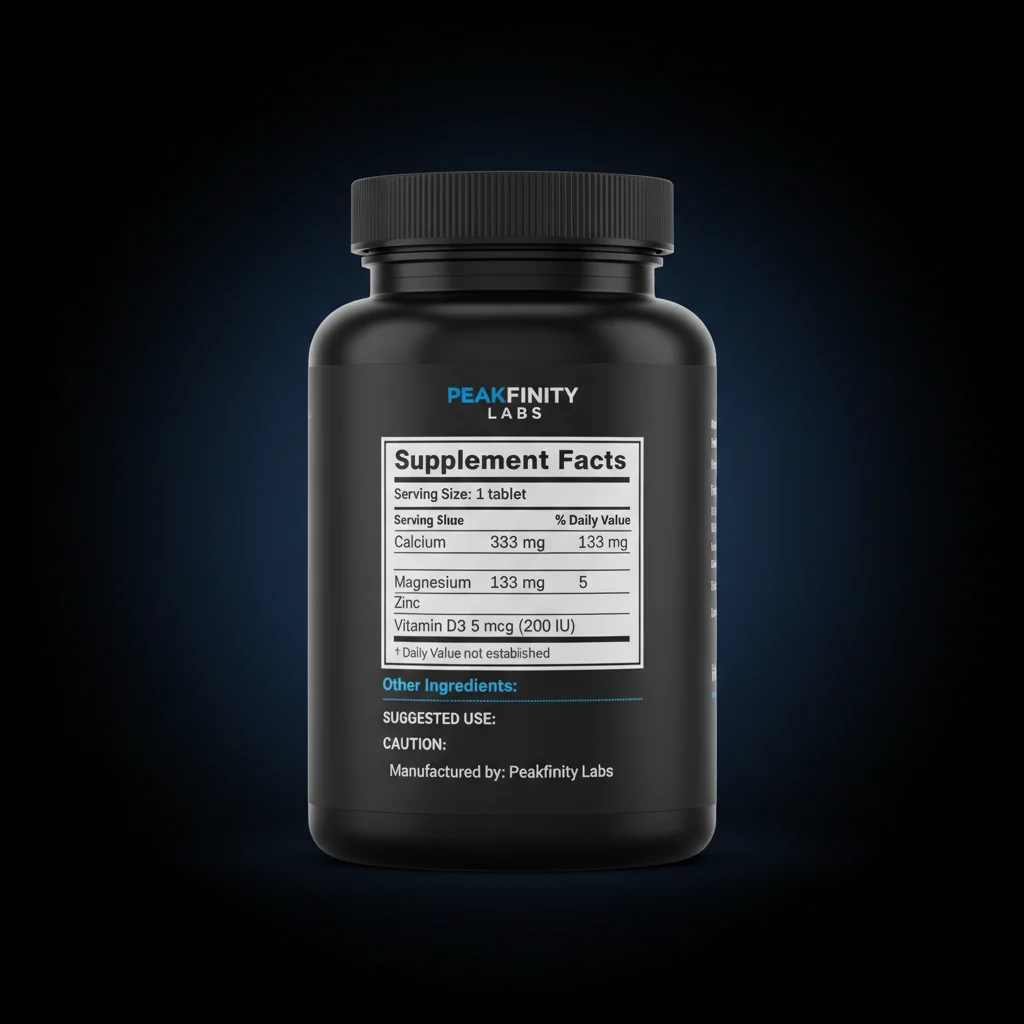 Calcium, Magnesium & Zinc Tablets — back label / ingredients panel