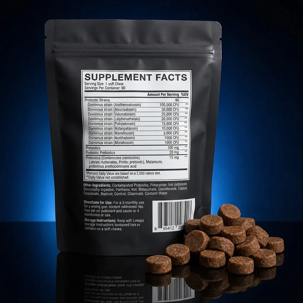 Canine Digestive Support Soft Chews with Probiotics & Pumpkin — representative back label artwork (Supplement Facts panel)