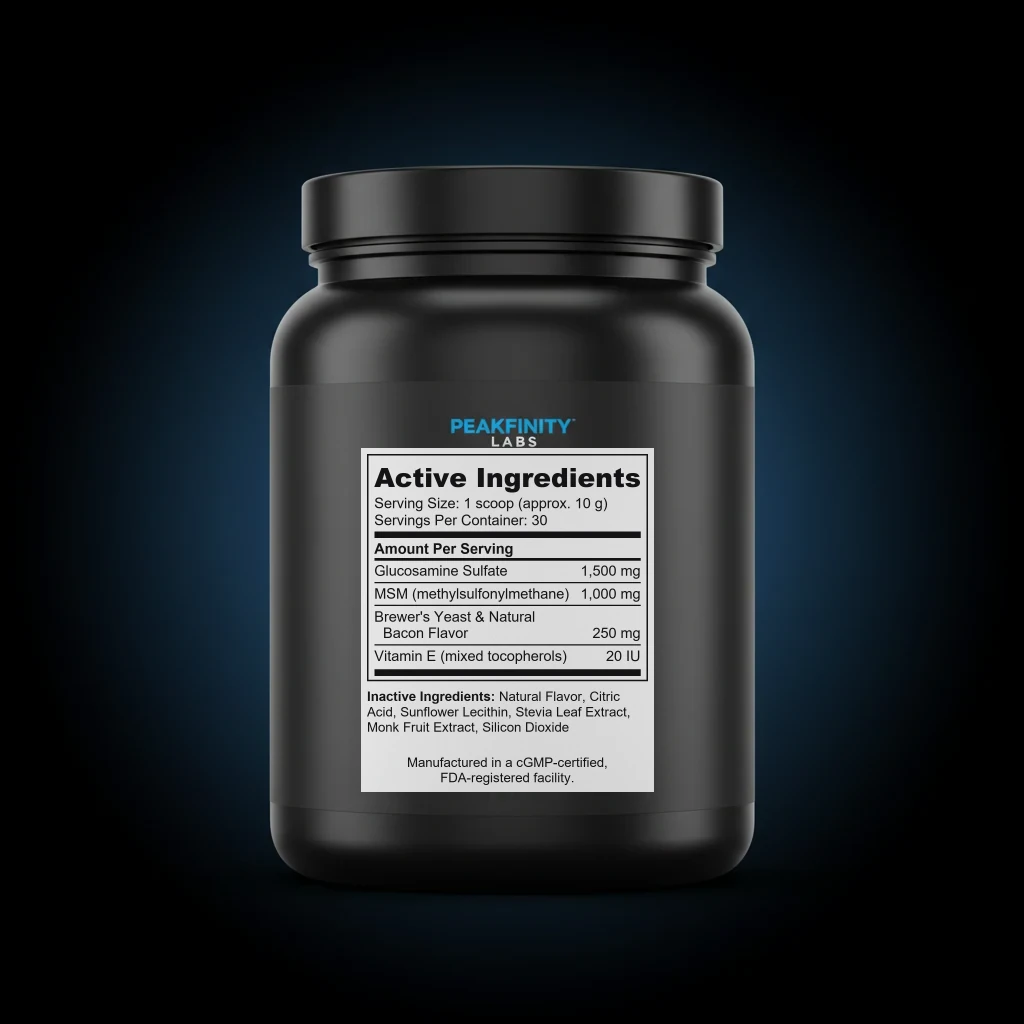 Canine Hip & Joint Powder with Glucosamine & MSM back label and ingredient panel