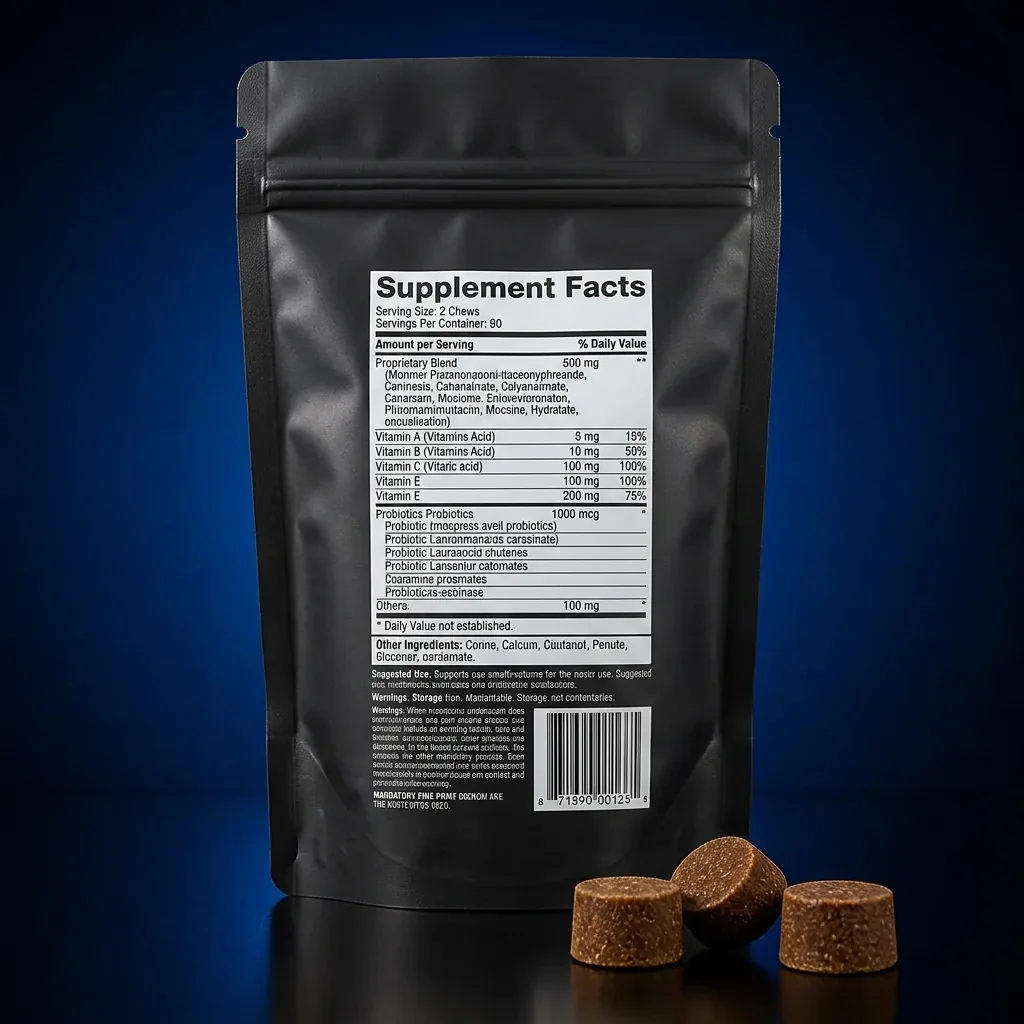 Canine Immune & Seasonal Allergy Support Soft Chews with Probiotics — representative back label artwork (Supplement Facts panel)