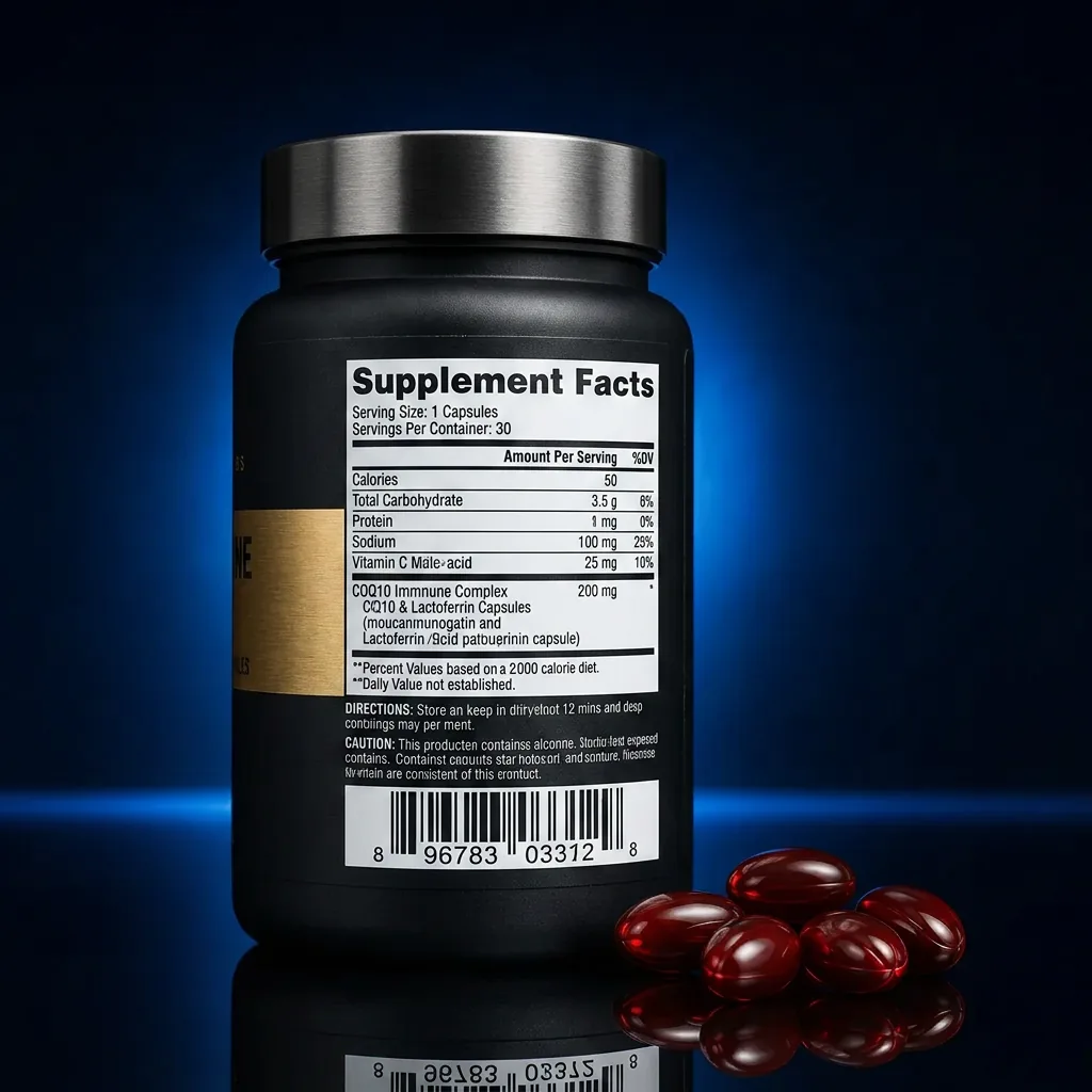 Cardio-Immune Support Capsules with CoQ10 & Lactoferrin — representative back label artwork (Supplement Facts panel)