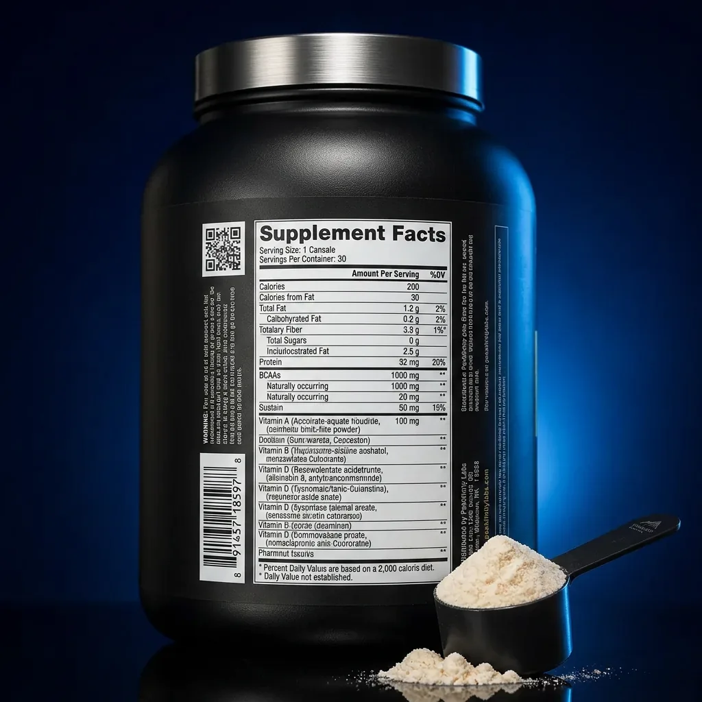 Slow-Release Casein Muscle Recovery Powder — representative back label artwork (Supplement Facts panel)