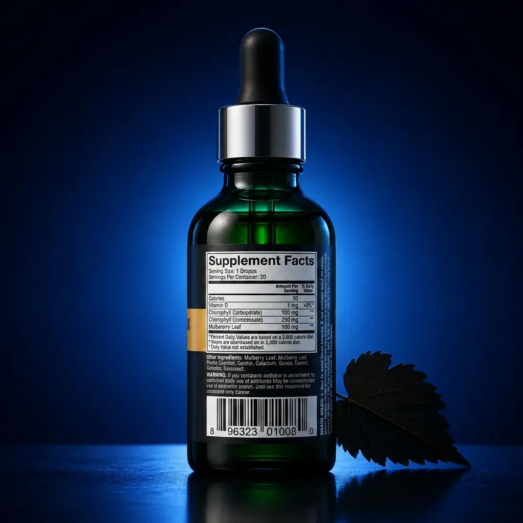 Chlorophyll Detox & Antioxidant Liquid Drops from Mulberry Leaf — representative back label artwork (Supplement Facts panel)