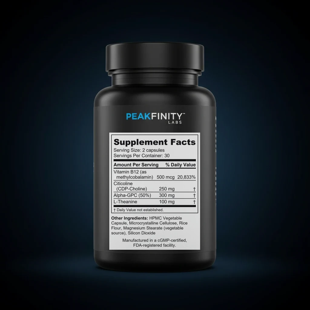 Citicoline & Alpha-GPC Focus Capsules back label and ingredient panel