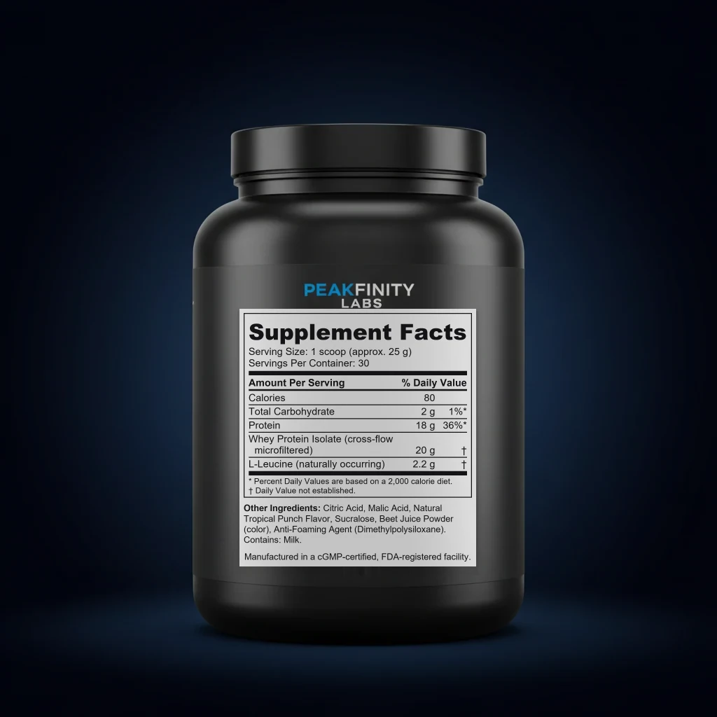 Clear Whey Protein Isolate - Tropical Punch back label and ingredient panel