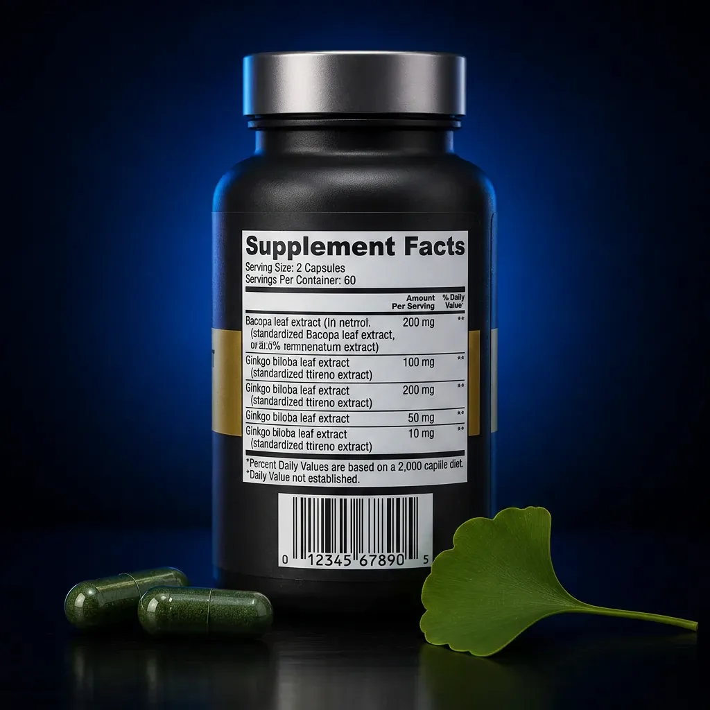 Advanced Cognitive Support Complex with Bacopa & Ginkgo — representative back label artwork (Supplement Facts panel)